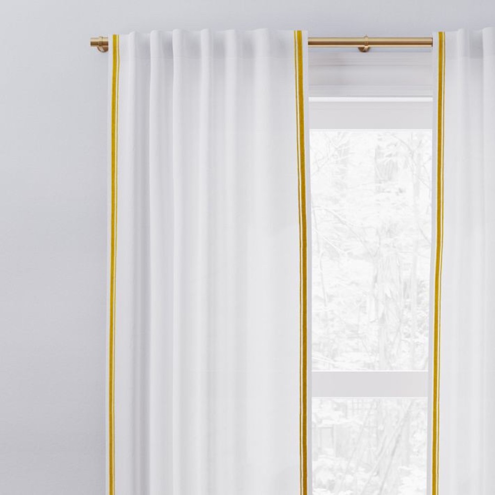 New pair of West Elm European flax linen stripe curtains. 48X84 each